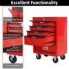 Rolling Metal Tool Chest With 5 Drawers, 20" Steel Storage Cabinet With Ball Bearing Slides - Red / Black - Image 6