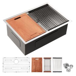 27" X 19" X 10" Undermount Workstation Kitchen Sink With Single Bowl And Accessories, - Brushed Nickel