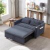 Convertible Sofa Bed Loveseat Sofa With Three USB Ports, Two Side Pockets, Two Cup Holders And 360° swivel Phone Holder For Living Room - Blue Gray - Image 11