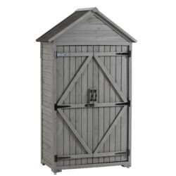 Outdoor Storage Cabinet, Garden Wood Tool Shed, Outside Wooden Shed Closet With Shelves And Latch For Yard - Gray