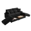 Double Chaise Lounge Set With Reversible Ottoman Soft Corduroy Fabric, Storage Ottomans, USB Port - Black - Image 12