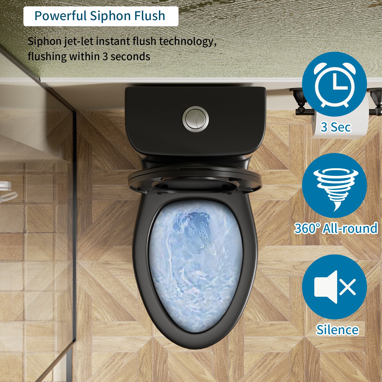 1 Piece Toilet With Tornado Flush, Soft Closing Seat, 12" Siphonic S Trap - Matte Black - Image 6