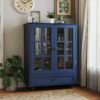 Vintage Buffet Cabinet With Double Glass Doors And Drawer, Storage Sideboard - Blue - Image 20