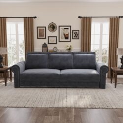 King Pull Out Sofa Bed, Chesterfield Sofa, 3 In 1 Velvet Convertible Sleeper Sofa With Nailhead Trim & Rolled Arm, Multi Functional Sofa Bed For Living Room, Office - Gray