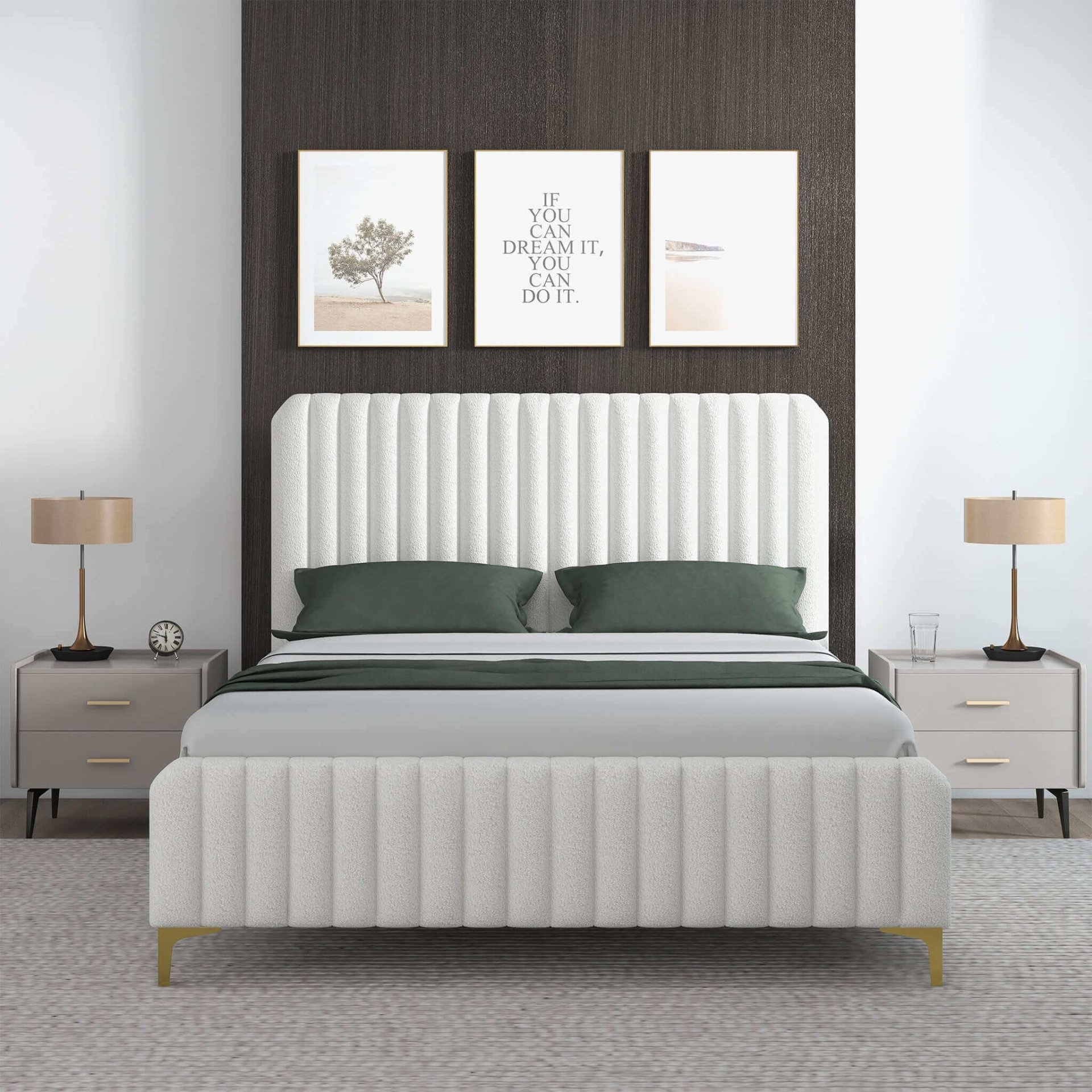 Valery - Queen Size Platform Bed - Cream - Image 8