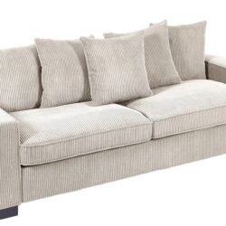 Luxe Corduroy Sofa With 5 Matching Toss Pillows, Sleek Design, Spacious And Comfortable 3 Seater Couch - Ivory
