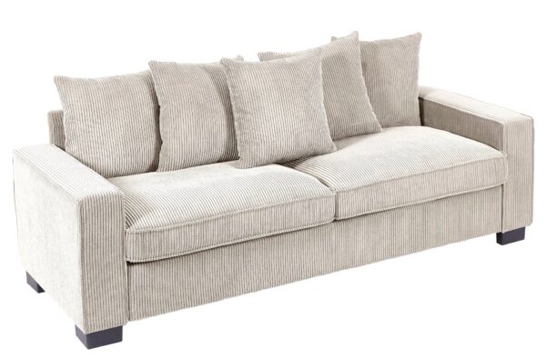 Luxe Corduroy Sofa With 5 Matching Toss Pillows, Sleek Design, Spacious And Comfortable 3 Seater Couch - Ivory