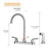 Kitchen Sink Faucet With 2 Handles And Pull Out Side Sprayer, 4 Hole Installation - Brushed Nickel - Image 3