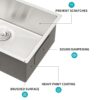 33" Undermount Kitchen Sink Single Bowl 16 Gauge, 10" Deep Basin - Brushed Nickel - Image 8