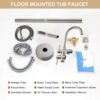 Freestanding Bathtub Faucet Floor Mount Tub Filler With Swivel Gooseneck Spout And Cylinder Handheld - Brushed Nickel - Image 9