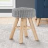 Ottoman, Pouf, Footrest, Foot Stool, Round Velvet, Natural Wood Legs, Contemporary, Modern - Gray - Image 5