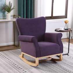 Baby Room High Back Rocking Chair Nursery Chair, Comfortable Rocker Padded Seat, Modern High Back Armchair - Lavender Purple