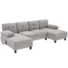 U Shaped Sectional Sofa Couch With Dual Chaise Lounges, Storage Pockets And Armrest Pillows - Gray - Image 12