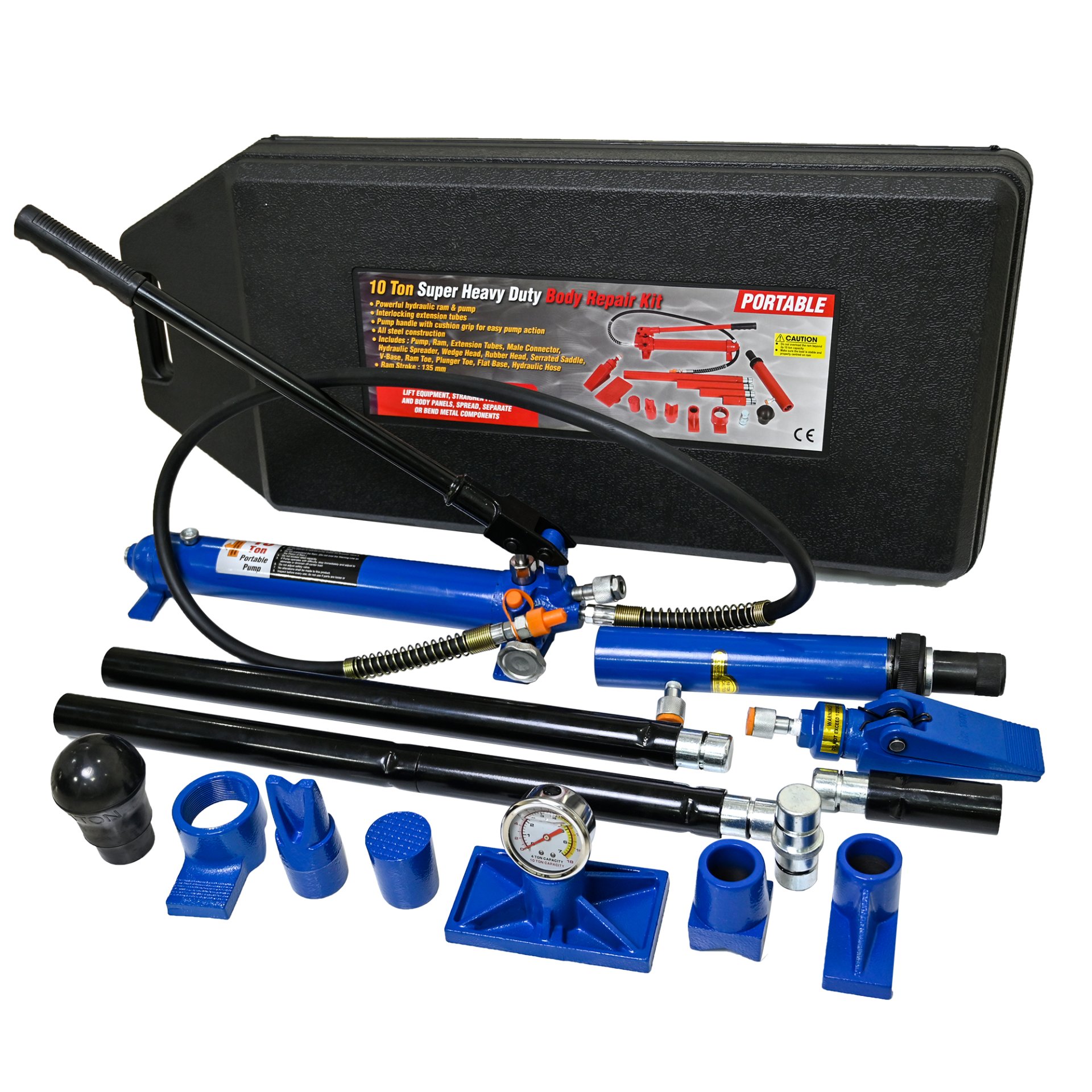 10 Ton Portable Hydraulic Equipment Kit For Metal Work - Black / Blue - Image 8