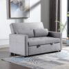 Linen Fabric 3-In-1 Convertible Sleeper Loveseat With Side Pocket - Light Gray - Image 6