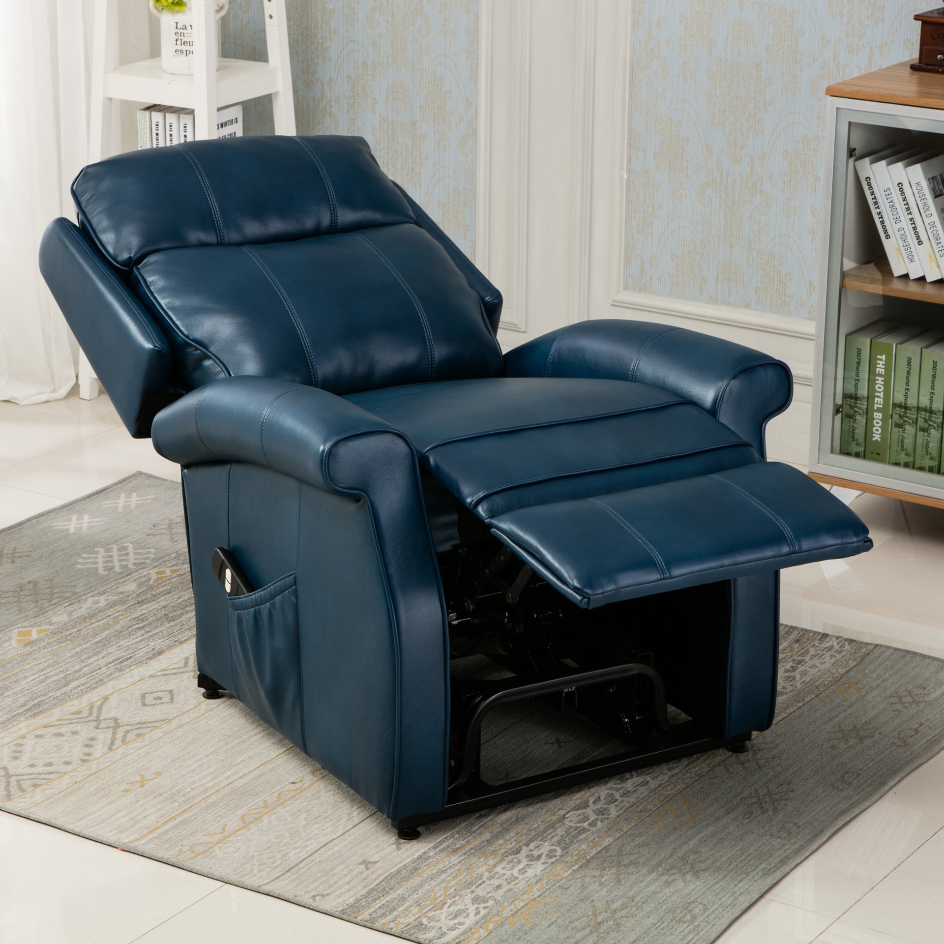 Landis - Lift Chair With All Electric Recline Functionality - Navy Blue - Image 5