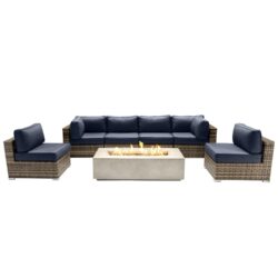 Outdoor Seating Group With Firepit And Cushions - Gray