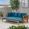 Outdoor Daybed With X-Shaped Panel Backrest And Armrests - Teak - Image 10