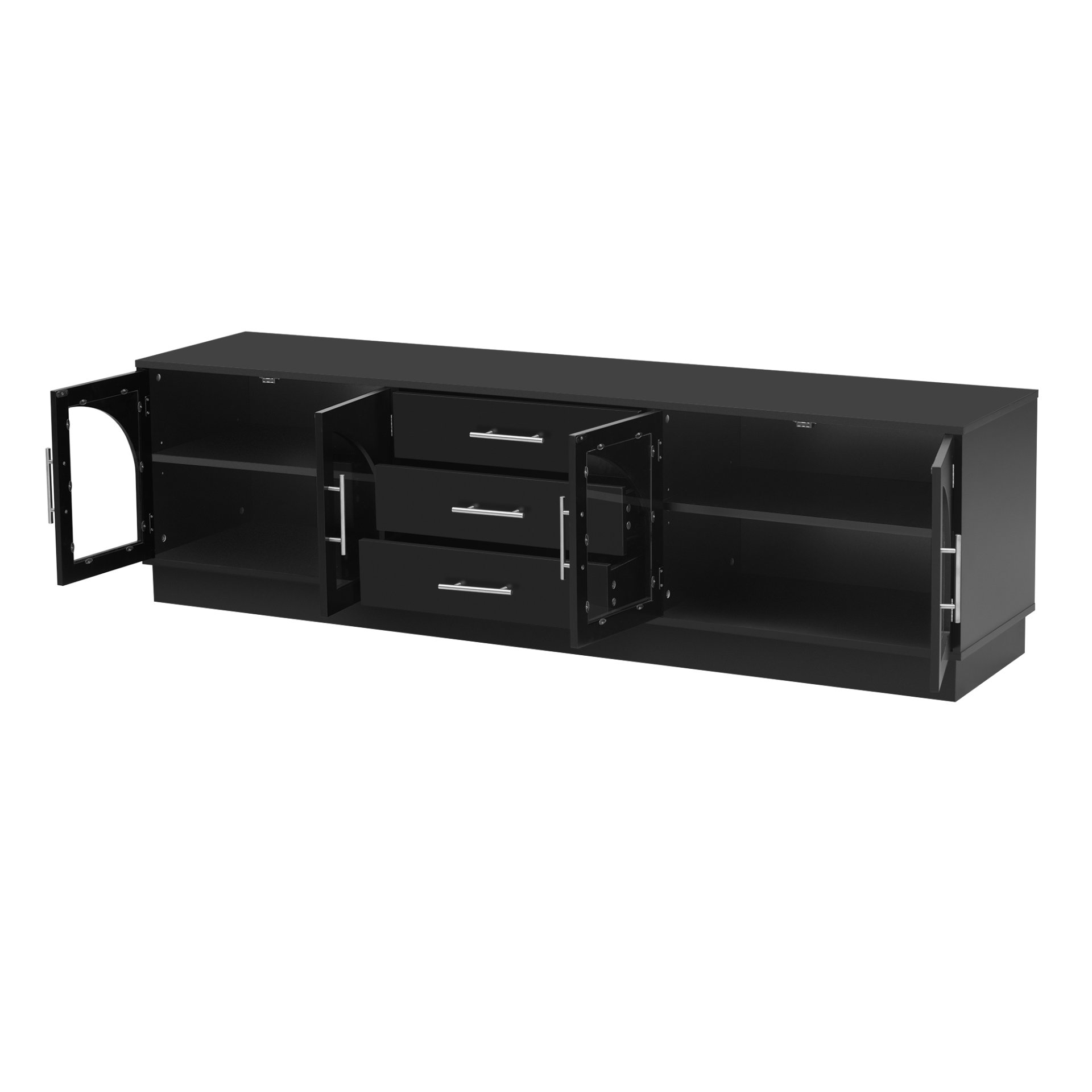 Modern Minimalist TV Stand For TVs Up To 75", Entertainment Center Media Console Cabinet With Adjustable Shelves - Black - Image 11