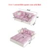 Queen Pull Out Sofa Bed, 3 In 1 Convertible Sleeper Tufted Sofa With 2 Soft Pillows - Pink - Image 3