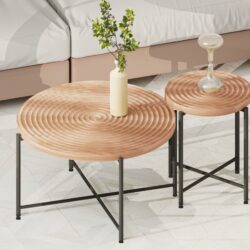 Coffee And End Table Set Waterproof Cover, Distressed Cylindrical Design, Legs Classic Rustic Charm (Set of 2) - Natural Wood / Brown