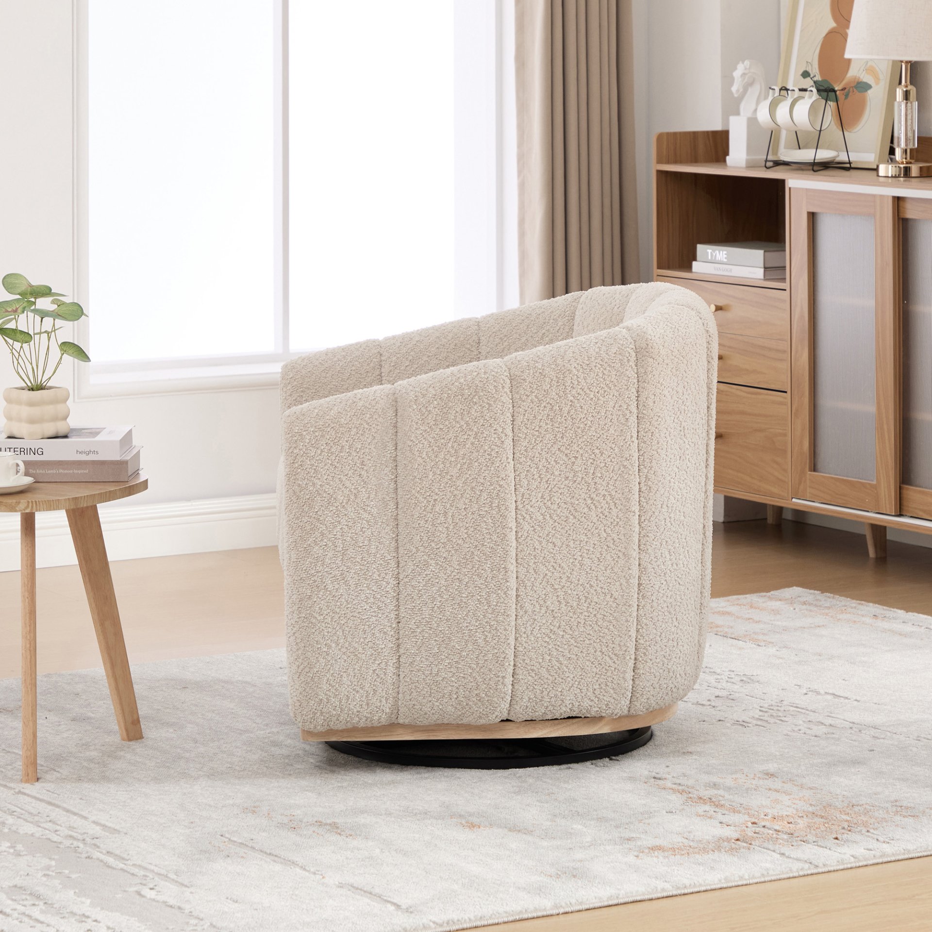 360° Swivel Pumpkin Shape Club Armchair - Wheat - Image 7