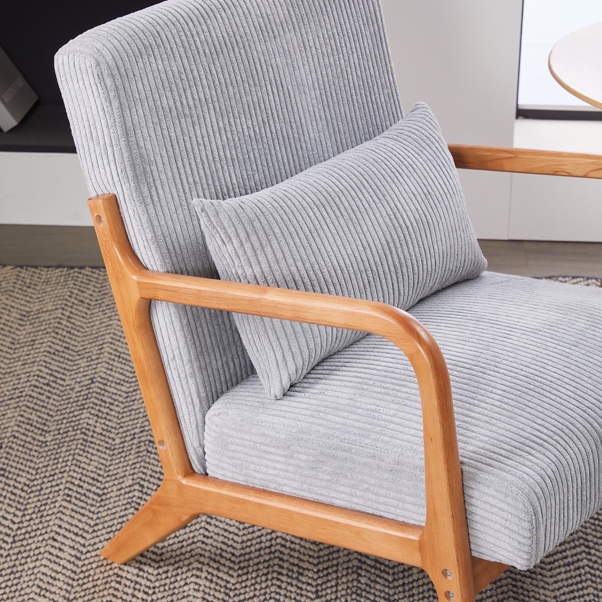 Accent Chair With Pillow, Upholstered Arm Chair - Light Gray - Image 17