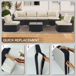 Cushion Covers For 7 Piece Wicker Sectional Sofa, 14 Pack Seat And Back Slipcovers With Zipper - Beige