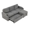L Shaped Convertible Sofa Bed With Storage, Cup Holders, USB Ports Chenille - Gray - Image 19