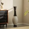Tall Designer Floor Vase Artificial With 2 Tone Decorative Accent For Living Room - White / Black - Image 15