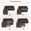 L-Shape Sofa Bed Pull-Out Sleeper Sofa With Wheels, USB Ports, Power Sockets For Living Room - Brown - Image 5