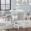 5 Piece Counter Height Table Set, Wooden Kitchen Table Set With Square Table And 4 Upholstered Chairs, Counter Height Dining Table With Crystal Decoration And Chair Set For Kitchen, Dining Room - White - Image 4