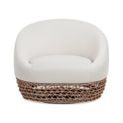Willow - Upholstered Woven Patio Deep Seating Armchair, Wicker Frame - Wheat Beige / Golden Brown