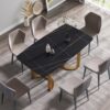 63" Modern Artificial Stone Curved Golden Metal Leg Dining Table, 6 People - Black / Gold - Image 4