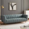 Lamattina - Genuine Italian Leather Channel Tufted Sofa - Dusty Blue / Pewter - Image 10