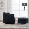 Oversized Swivel Barrel Accent Chair And Ottoman Set With Storage - Black - Image 6