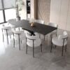 Modern Extendable Dining Table Set With Curved Backrest Chairs - Black White - Image 12