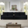 Modern 4 Seater Corduroy Sofa Couch With USB Ports And Hidden Storage - Black - Image 7