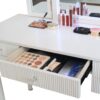 Mirrored Vanity With LED Light, Makeup Vanity Table Set With Adjustable Lighting And Storage - Antique White - Image 8