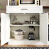 Farmhouse Kitchen Pantry Sideboard With Cabinet And Drawer, Multi Functional Kitchen Buffet With Hutch And Glass Holder, Microwave Stand With Charging Station - Brown / Antique White - Image 16