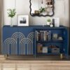 Modern Fluted Sideboard Buffet With Adjustable Shelves, Curve Element With Strict Lines - Navy Blue - Image 5