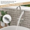 Freestanding Bathtub Faucet Floor Mount Tub Filler With Swivel Gooseneck Spout And Cylinder Handheld - Brushed Nickel - Image 7