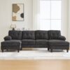 U Shaped Sectional Sofa Couch With Dual Chaise Lounges, Storage Pockets, Armrest Pillows - Black - Image 5