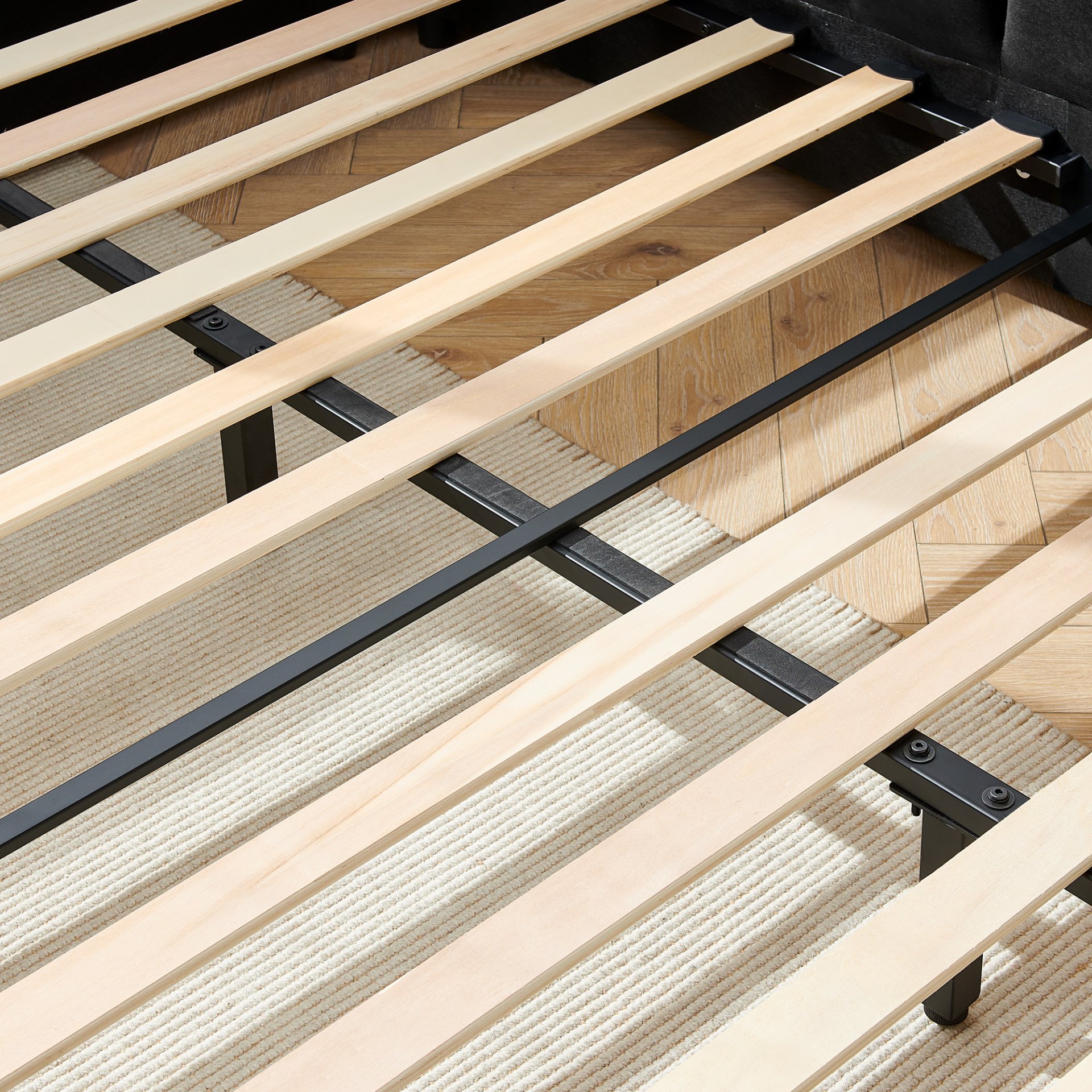 Mid Century Full Size Upholstered Tufted Bed Frame With Comfortable Backrest And Armrests Velvet - Black - Image 7