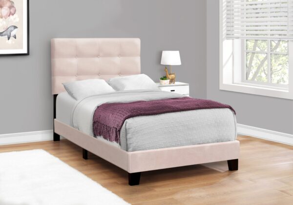 Twin Size Bed, Upholstered, Frame Only, Transitional - Pink