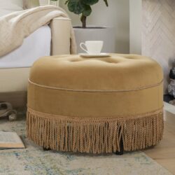 Yolanda - Round Upholstered Accent Ottoman - Gold Yellow / Gold