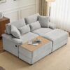 Double Chaise Lounge Set With Reversible Ottoman Soft Corduroy Fabric, Storage Ottomans, USB Port - Gray - Image 6