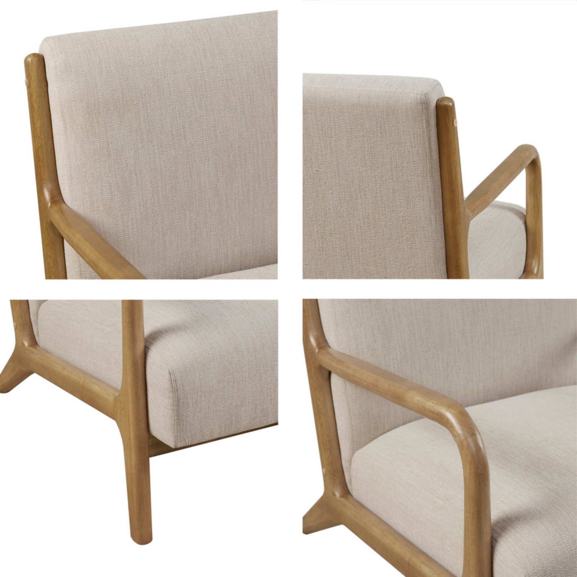 Mid - Century Design Lounge Chair With Upholstered Seat - Cream - Image 5