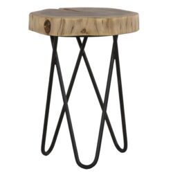 Rustic Accent Round Side Table With Iron Hairpin Legs - Black Brown