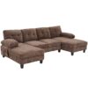Modern U Shaped Sectional Sofa With Dual Chaise Lounges Storage Pockets And Armrest Pillows - Brown - Image 11